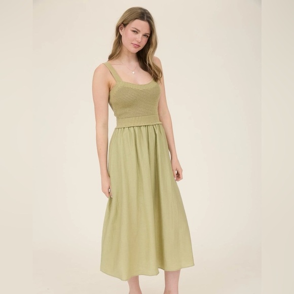 Hi, It’s Birdie Dresses & Skirts - 215 - Light Olive Sweater Knit Top Midi Dress